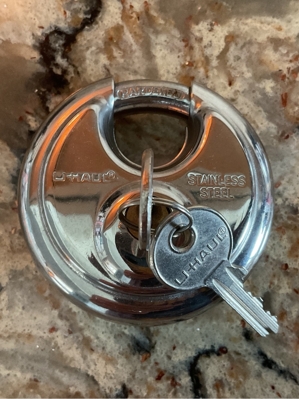 U-Haul Stainless Steel Disc Lock with Key - Polished Silver